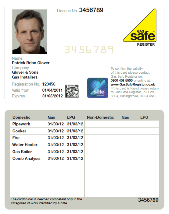 Example Gas Safe ID