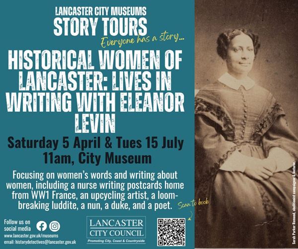 Poster with same info as this page beside a photo of a black woman in an elaborate Victorian dress, captioned 'Sarah Parker Remond, abolitionist campaigner & lecturer.