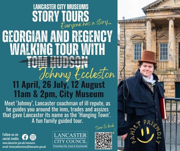 poster with photo of man in georgian dress & same info as this page.