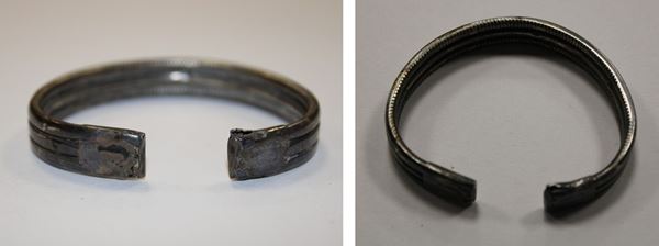 photos of two silver bracelets