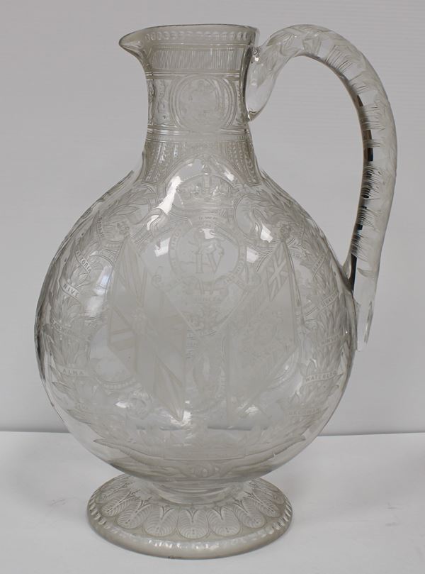 photo of a large and elaborately decorated cut glass jug.