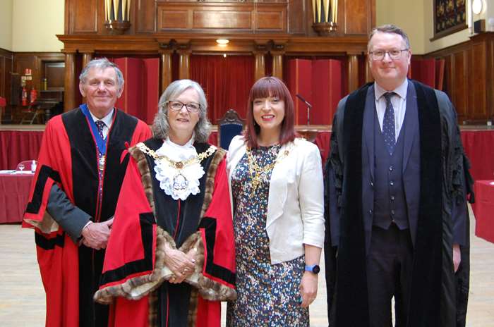 Councillor Ross Hunter (Deputy Mayor of Lancaster) and Councillor Joyce Pritchard (Mayor of Lancaster), Amanda McGartland (Mayoress of Lancaster) and Mark Davies (chief executive).