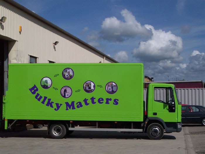 A Bulky Matters vehicle in its distinctive bright green livery