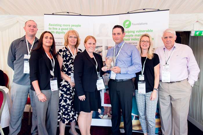 Simon Miller, Georgina Smith, Sylvia McAllister, Karen Owens (N&C Phlexicare, sponsor of award) John Helme, Claire Chaisty and Stephen Loy from the HIA, picking up the award.
