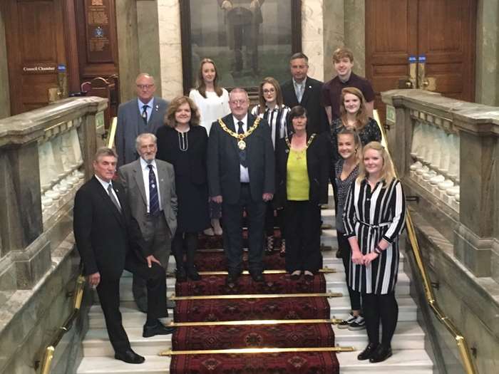 Susan Parsonage (chief executive, Lancaster City Council), Coun Robert Redfern (Mayor of Lancaster) and Linda Redfern (Mayoress) with the newly installed Freemen.