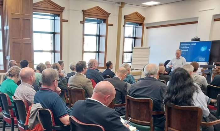 Councillor Tim Hamilton-Cox presenting at the launch of the Local Full Fibre Network