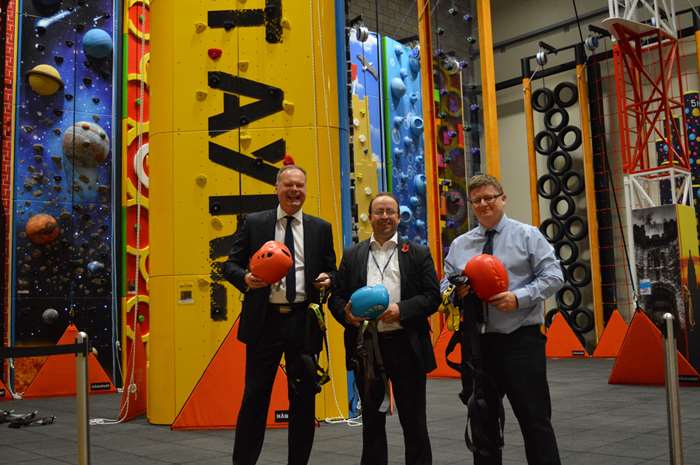 Simon Kirby (Sport and Leisure Manager), Councillor Darren Clifford and Stuart Glover (Sports Development & Facilities Manager) at the opening of the new facilities at Salt Ayre