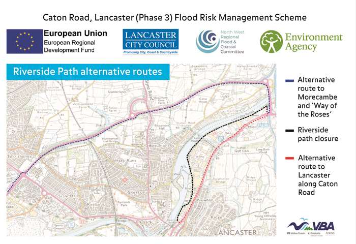 Diversion route along Caton Road for cyclists and pedestrians
